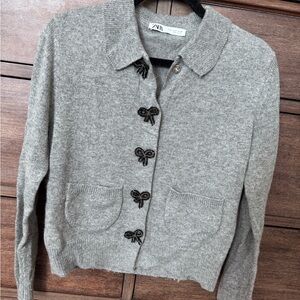 Zara Gray Sweater with Black Bow Accents